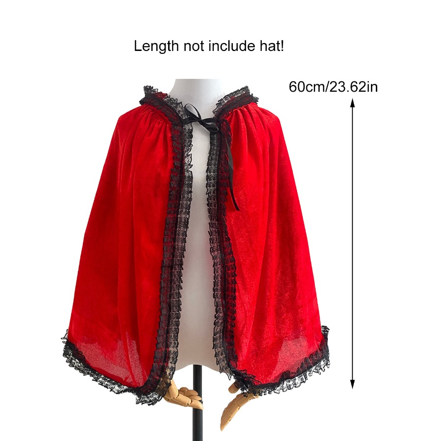 TEMU Cape courte rouge à capuche pour femme avec bordure en dentelle, cape style Lolita, longueur 60 cm, idéale pour , le costume de Noël
