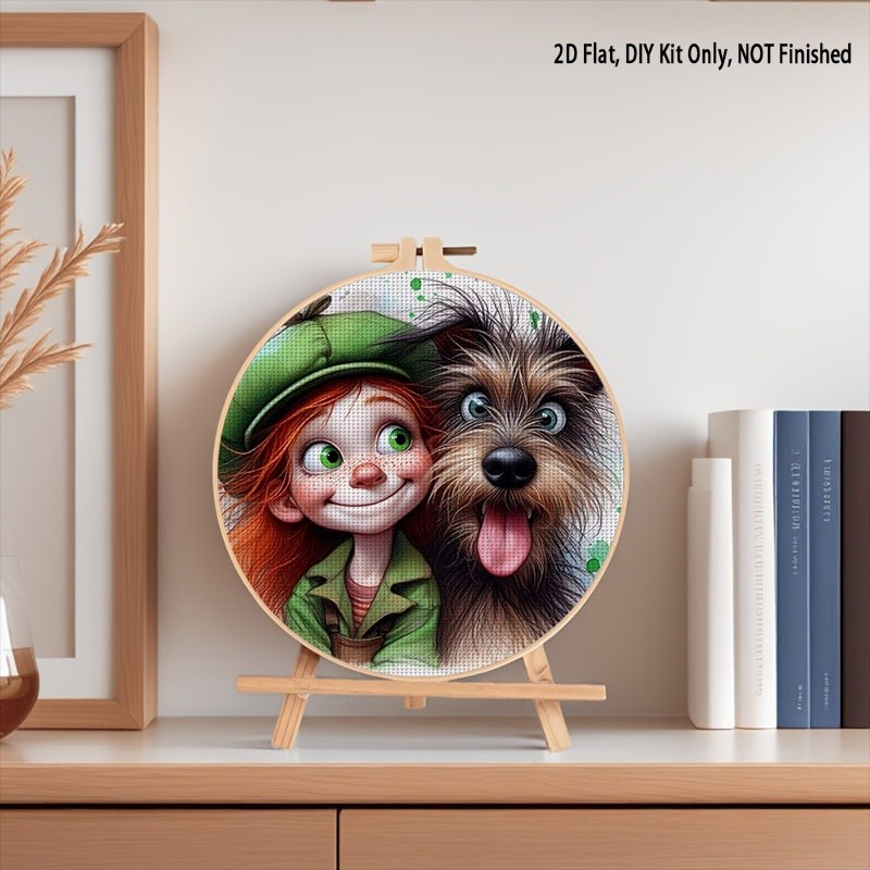 Watercolor Dog Cross-Stitch Kit, Home Wall Decor
