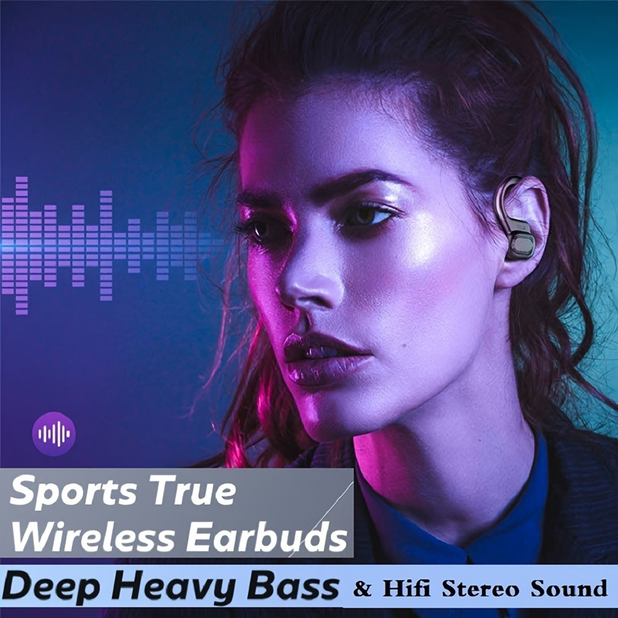 LAN XUN Auriculares Inalámbricos 5.3 con Micrófono - Auriculares Estéreo TWS Deportivos, Control Táctil, Estuche de Carga USB-C con Pantalla Digital, Ajuste Cómodo con Gancho para la Oreja, Sonido de Alta Calidad, Incluye Estuche Protector - Imagen 4