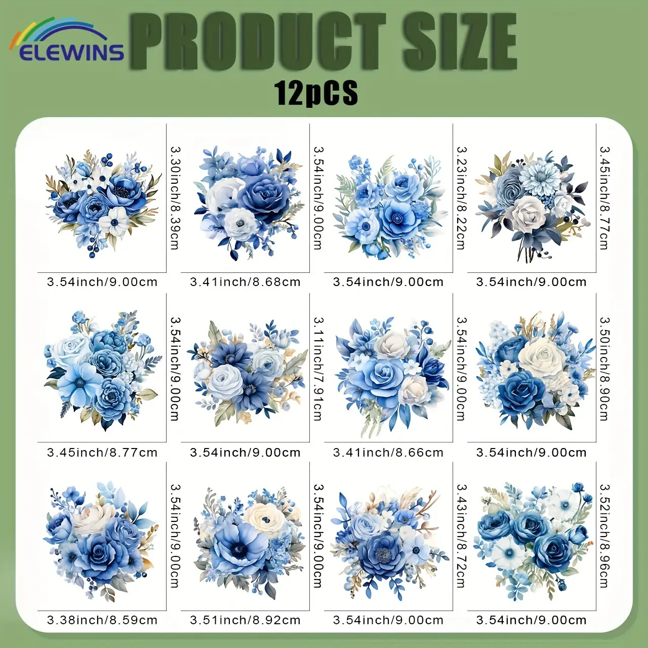 TEMU 12pcs Blue Flower Iron On Patches - Heat Transfer Vinyl Stickers For T-shirts, Jeans, Hats, Bags - Easy To Paste Fabric Transfer Patches,