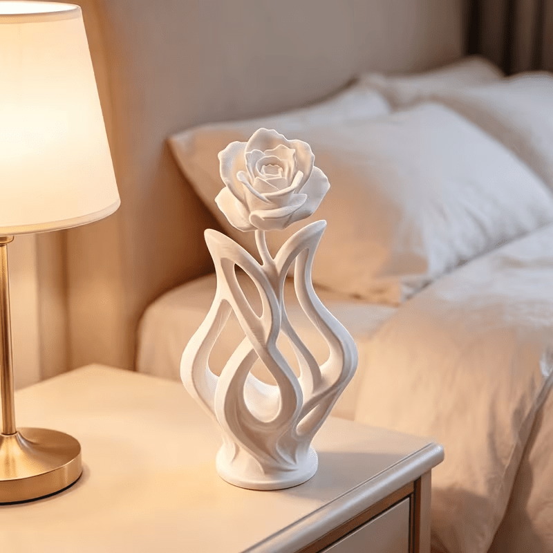 TEMU Modern Abstract Rose Sculpture, White 3d-printed Floral Artist, Home Decor Statue, Living Room Shelf Displaying Minimalist Aesthetic Decor