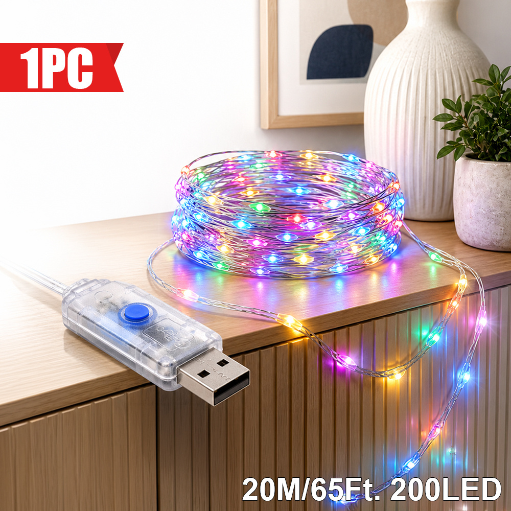 TEMU 1pc, Majisu Indoor String Lights, Usb Powered Multicolor Fairy Lights 300/200/100/50 Leds, 8 For Window Bedroom Cards Photos, Hanging String