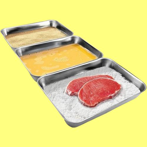 1 3pcs breading pans stainless steel breading set for marinating meat chicken fish food prep trays coating trays used to baking cake oven safe