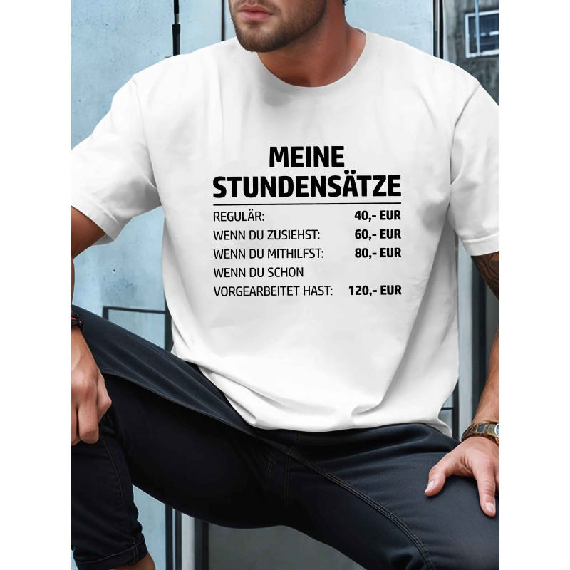 

[1pc Fun German T-shirt] Humorous German T-shirt For Men, Casual Crew Neck, Polyester Knit Fabric With Stretch, Regular Fit, Geometric Pattern, For Summer Adult Tee