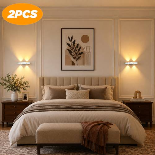 2pcs motion sensor magnetic bedside lamp led light motion sensor 3 colors changing rechargeable no drill ambient wall light smart induction light for hallway and bedroom living room background wall decoration