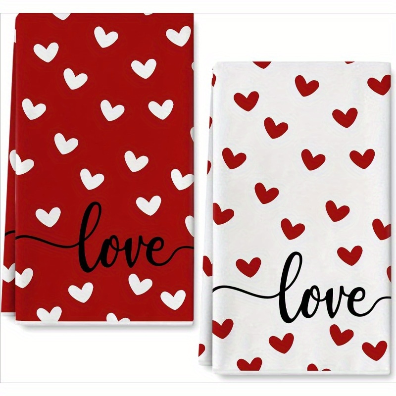 

2 Set 26 Inch *18 Inch Valentine's Day Towelvalentine's Day Kitchen Towel Love Heart Dish Towel Red White Drying Tea Towelscouring Pad