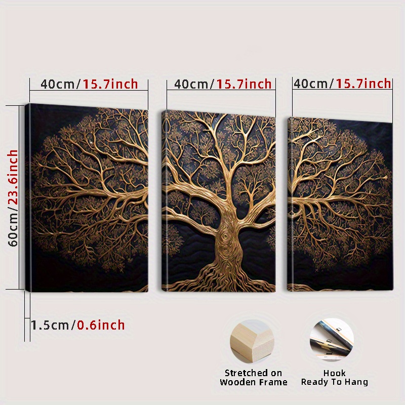 E-shop 2D Flach, 2D Flach, Gerahmtes 2D Flachbild mit modernem Lebensbaumsdesign, geeignet zur Dekoration von Wohnzimmern und Schlafzimmern, mit drei