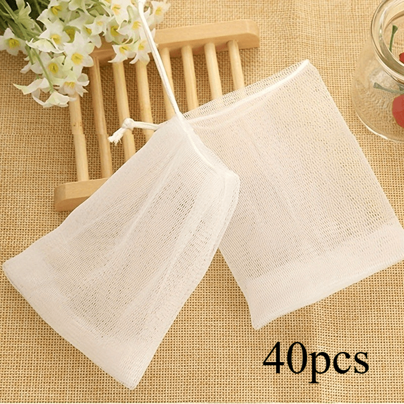 TEMU Bolsa de malla espumosa de capa, bolsas de malla de de jabón exfoliantes - Bolsas con cordón para cuerpo y rostro - Red espumosa para ahorrar