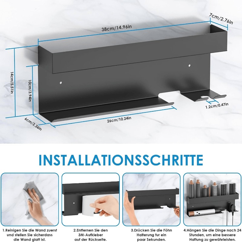 Wall-mounted Storage Shelf For Hair Styling Tools, Designed To And Keep Your Bathroom Organized, Shelves