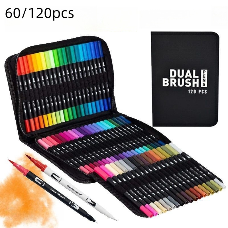 

Artpro 120-count Dual Tip Watercolor Pens Set, Quick-drying, Washable, Non-toxic, Plastic Material, Art Markers For Drawing And Sketching