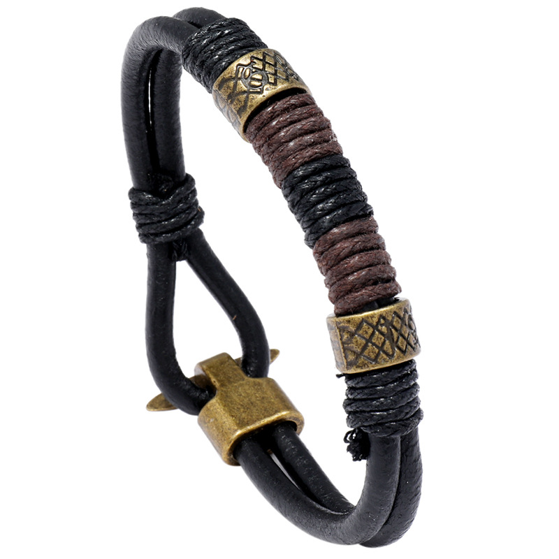 TEMU 1 Pulsera de cuero trenzado de dos colores negro y marrón, retro envejecida, de cuero , hebilla de acero inoxidable 316L, pulsera de , adecuada