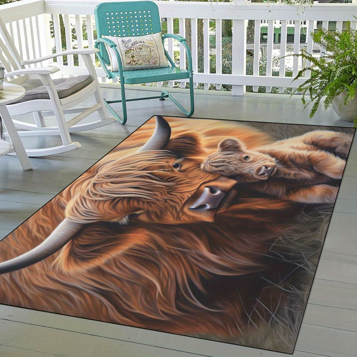 1pc hkstorage realistic highland   print non slip mat 100 polyester with rubber backing hand wash only rectangular floor mat for   kitchens living rooms   holiday summer decor highland cow kitchen rugs hallway runner   accents durable polyester farmhouse style machine made indoor mat farmhouse decor 0