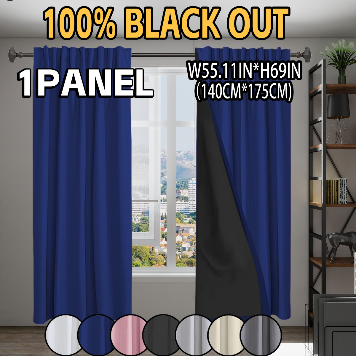 TEMU 1pc, 100% Blackout Sunshade Insulating Curtain, Solid Color Polyester Material Lined, Modern , Darkening Indoor Space, Top Rod Hanging, Suitable