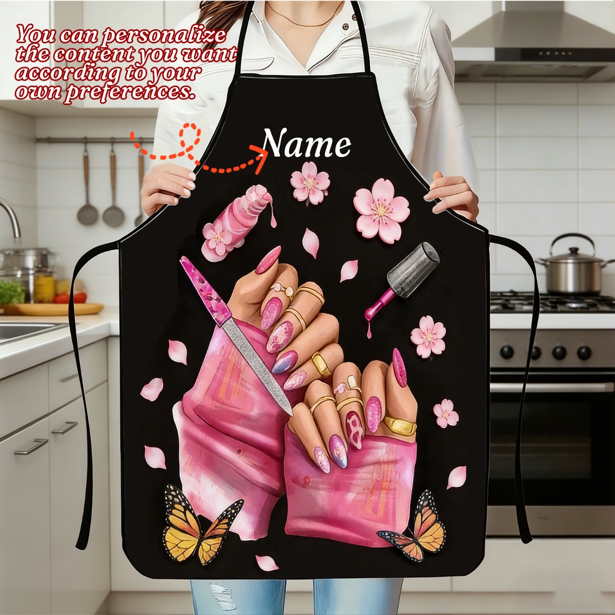 TEMU 1pc Technician Print Apron | Dual-use For Kitchen And Work | Polyester Material | 2d Flat Print Custom Personalized Apron | Customizable Name |