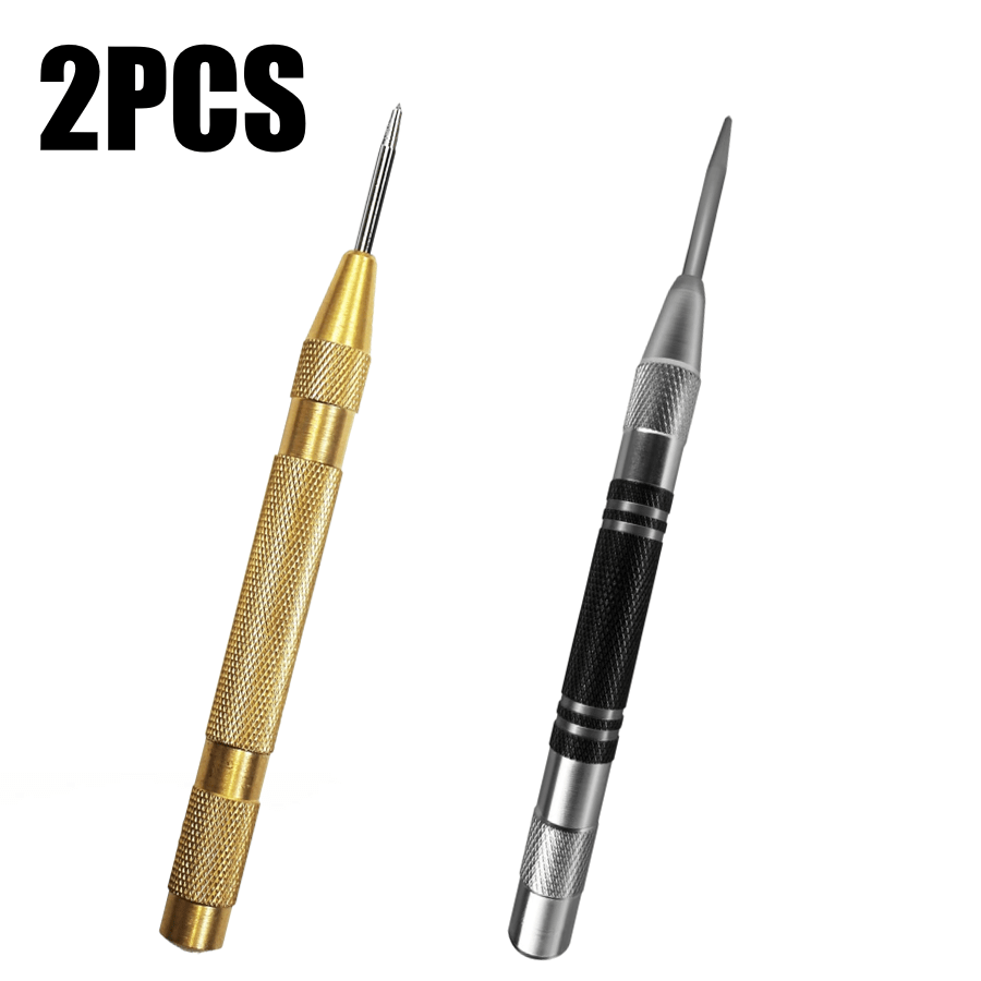 TEMU 2pcs Automatic Center Punch (black & Golden) - Black & .0 Inch Heavy Duty , Adjustable Tension, Rustproof Polished Tip | 5 Inch Spring Loaded