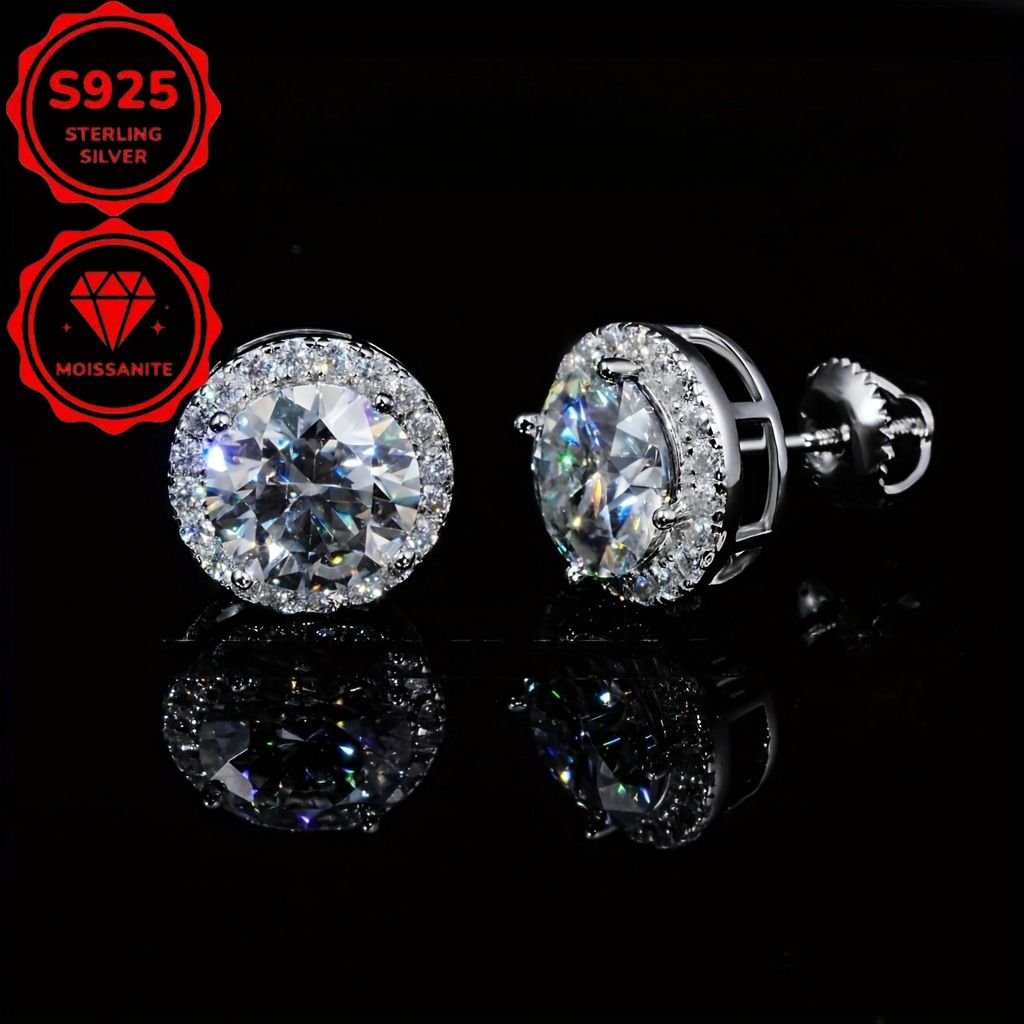 TEMU Une paire de boucles d'oreilles en moissanite VVS1 - Style mature, boucles d'oreilles rondes en argent S925, convient aux hommes et aux femmes,