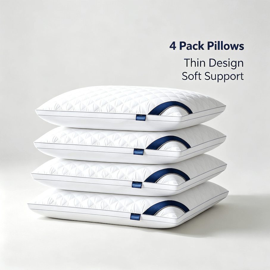Image of 2/4pcs Pillows, White Ergonomic Contour & Luxury 5- Pillows, Detachable Washable Cover, Premium Core, Quilted Neck Support, High-density Non-sagging Pillows, , Modern For Bedroom & Living Room