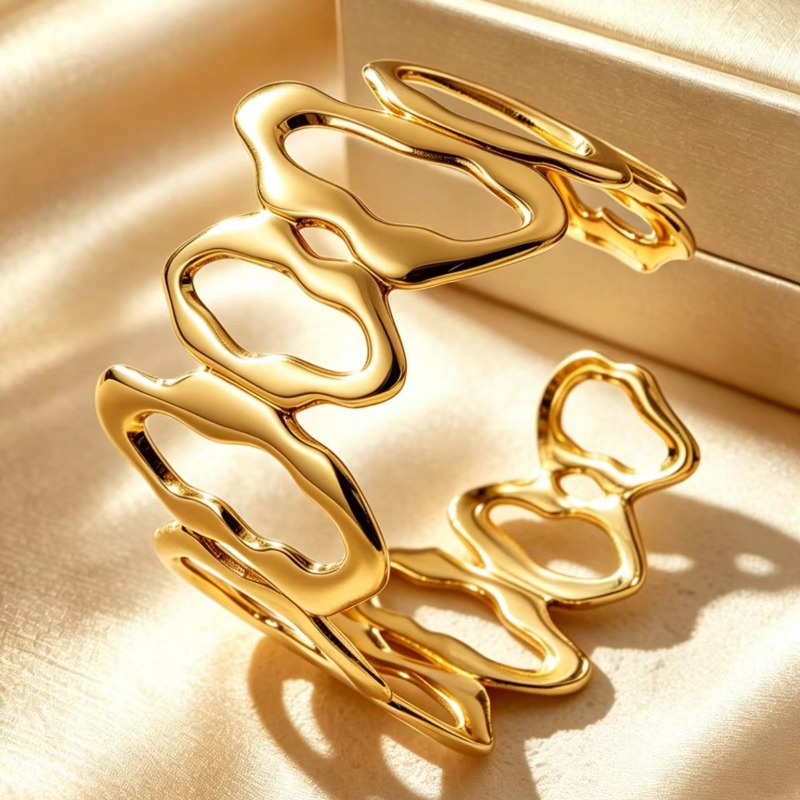 TEMU Pulsera tipo brazalete abierto de acero inoxidable, elegante y minimalista, con diseño geométrico , adecuada para mujer para uso diario,
