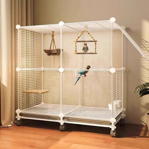 luxury panoramic aviary villa all surface transparent with mobile wheels and splash proof design cage for large medium parrots such as cockatiels birds and peonies large scale all in birdkeeping set