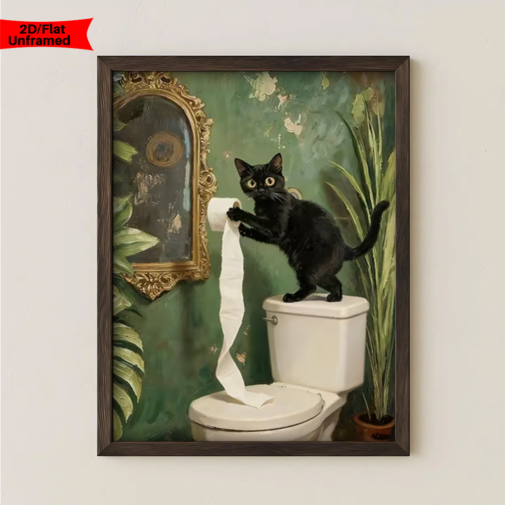 TEMU Art mural 2D plat, affiche de style vintage, impression sur toile représentant un et un rouleau de papier toilette, impression d'art sur toile