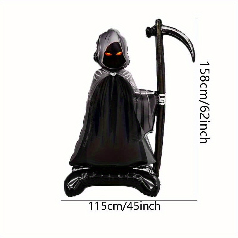 Image of 1pc 62-inch Halloween Balloon Standing Reaper Shaped Foil Balloon, Halloween Home Decoration, Prank Prop, Indoor Themed Decoration For Atmosphere Creation And Arrangement, For Christmas