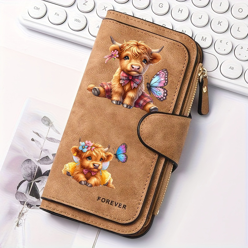 TEMU Yaseenlin 1pc A Scottish Highland Cow Long Wallet, A Versatile Wallet With A Portable Snap Closure Coin Purse, Ideal As A Birthday Present And