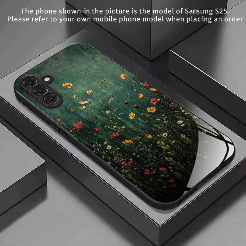 TEMU Phone Case: Vintage Oil Painting Floral Tempered Glass Phone Case For Galaxy S26 Plus/galaxy S26/galaxy S26 Ultra/ Galaxy S25 Ultra/s25 /s25