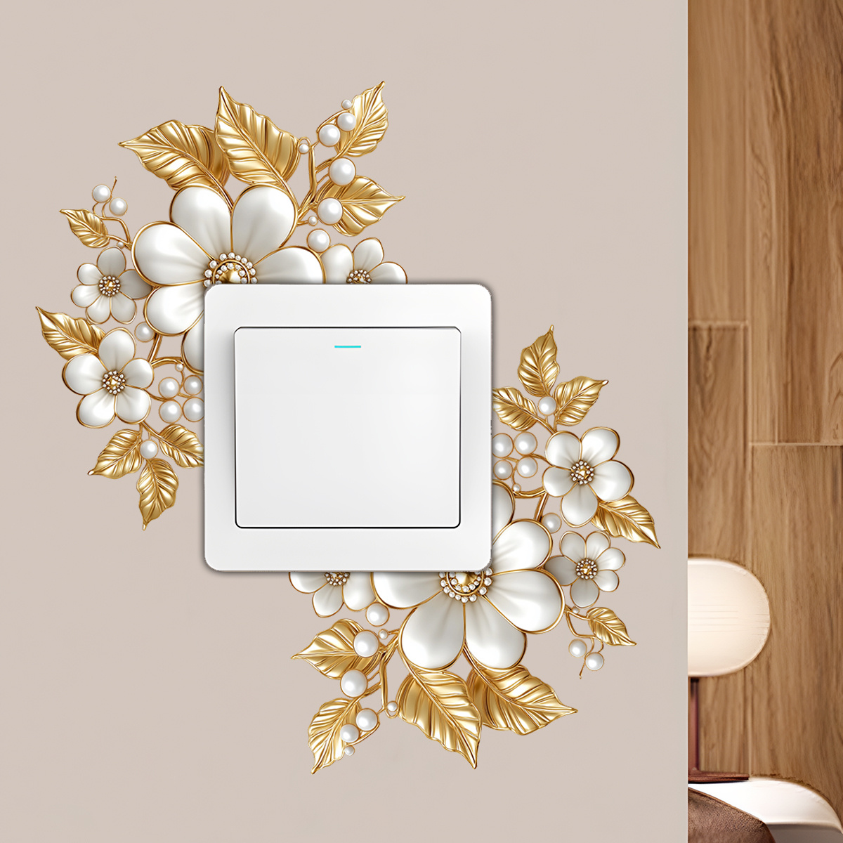 TEMU Adesivo da parete per interruttore 1 pz con di perle e foglia , a stili di decorazione come lusso , e moderno, per esaltare senza sforzo il di