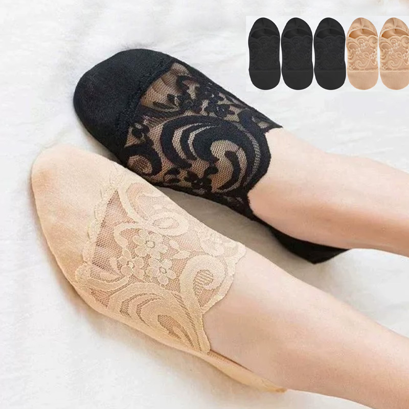 4 6pairs womens summer ultra thin lace lined socks comfortable and breathable silicone anti slip and non slip shallow mouth invisible socks high quality ankle socks