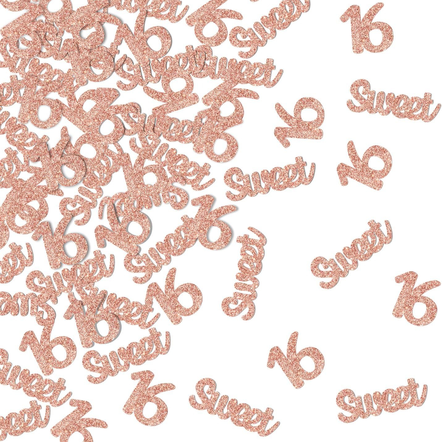 Image of 90pcs Sweet 16 Confetti, 16th Birthday Table Decorations, 16 Party Confetti, Number 16 Table Confetti For 16th Birthday Anniversary Party Supplies, Rose Golden Glitter