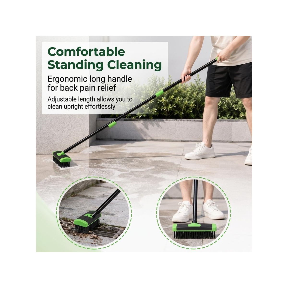 3 in 1 versatile brush combo set heavy duty steel wire floor brush with long extension handle patio driveway sidewalk and paving crack moss removal cleaner Product details 0