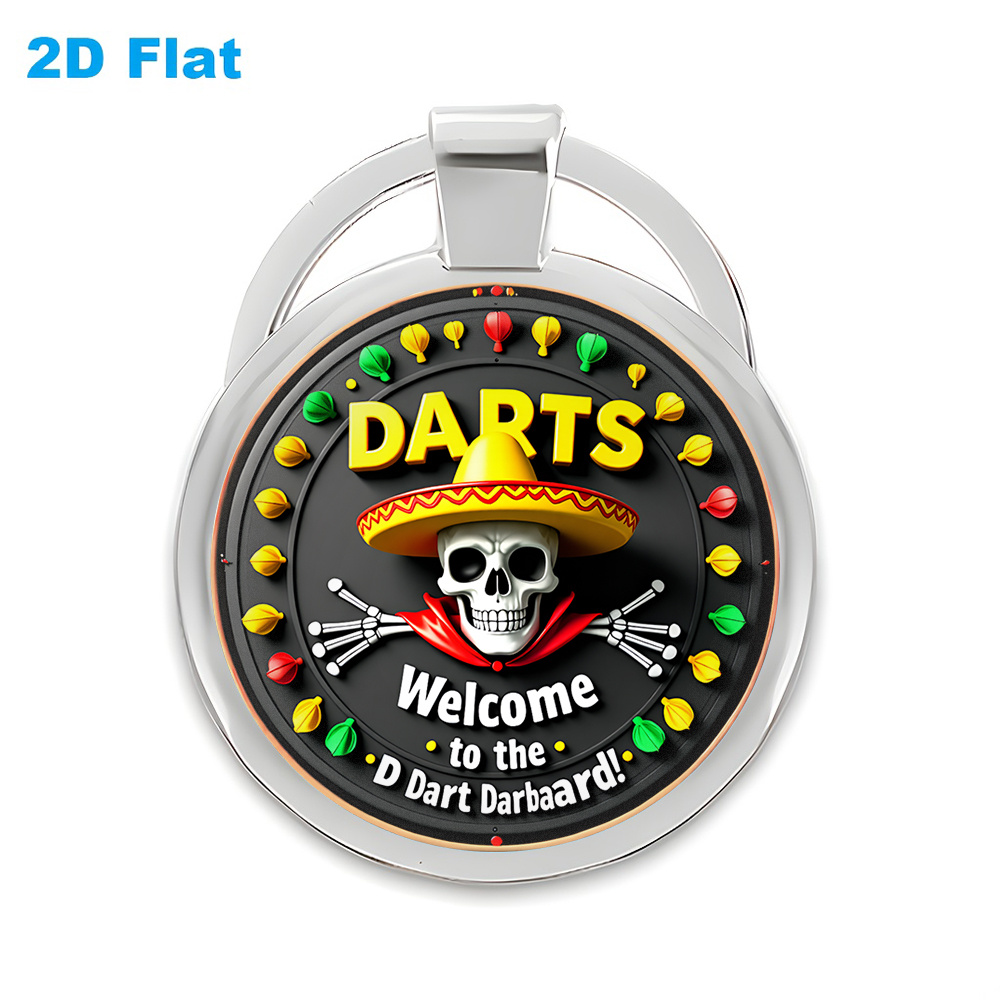 TEMU 2d Flat, 1pc Dart Skull Keychain - Sombrero & Red Cape With Dart, Round Suitable For Car Keys, Backpack Accessories, Themed Gift For Halloween,