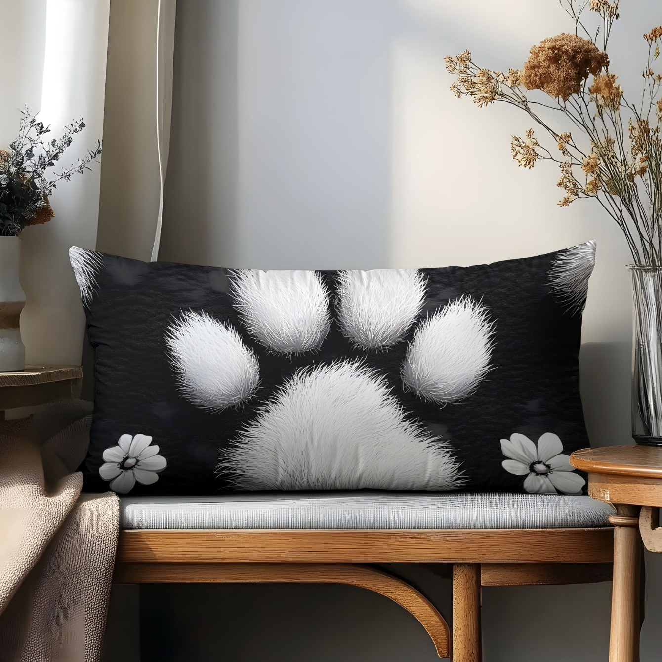 Image of 1pc Black And Cute Cat Paw Pattern Comfortable Brushed Pillowcase, Filler Not Included. Suitable For Bedrooms, Guest Rooms, Lounges. Rich . A Gift. Suitable For Home Use