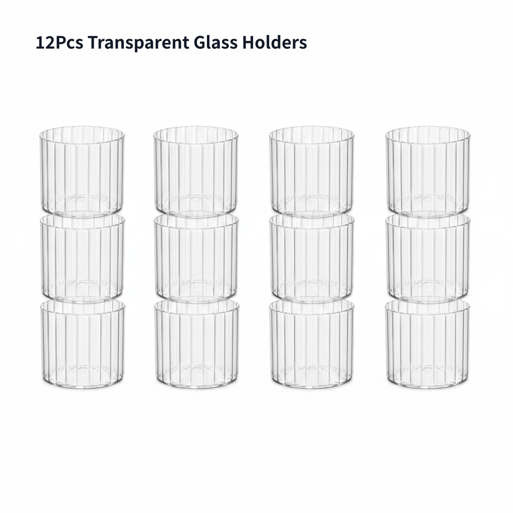TEMU 12pcs Transparent Ribbed Glass Candle Holders, Round Votive Tealight Tabletop Candle Holder For Wedding Party Home Decor, No Candles Included