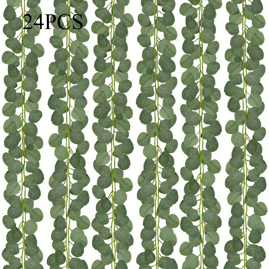 Set Of 24 Eucalyptus Garlands - Green Leaf Vines Ideal For Table, Fireplace, And Bedroom Wall Decoration - Great For Weddings, Celebrations, And Seasonal For , Bedroom Garland | Realistic | Decoration