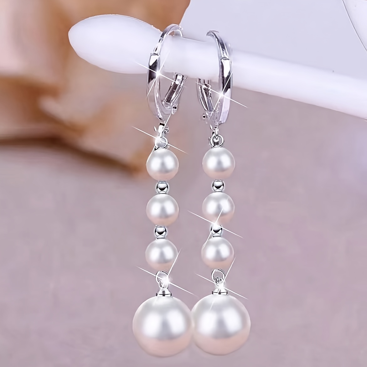 TEMU 2pcs Nuevos Aretes de de Perlas, Aretes, Adiciones de Oreja Elegantes y Clásicas, Aretes Colgantes Vintage y Elegantes para Mujer