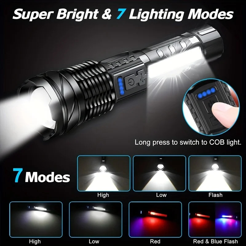 Ultra-Bright LED Flashlight with Adjustable Torch and COB Side Light