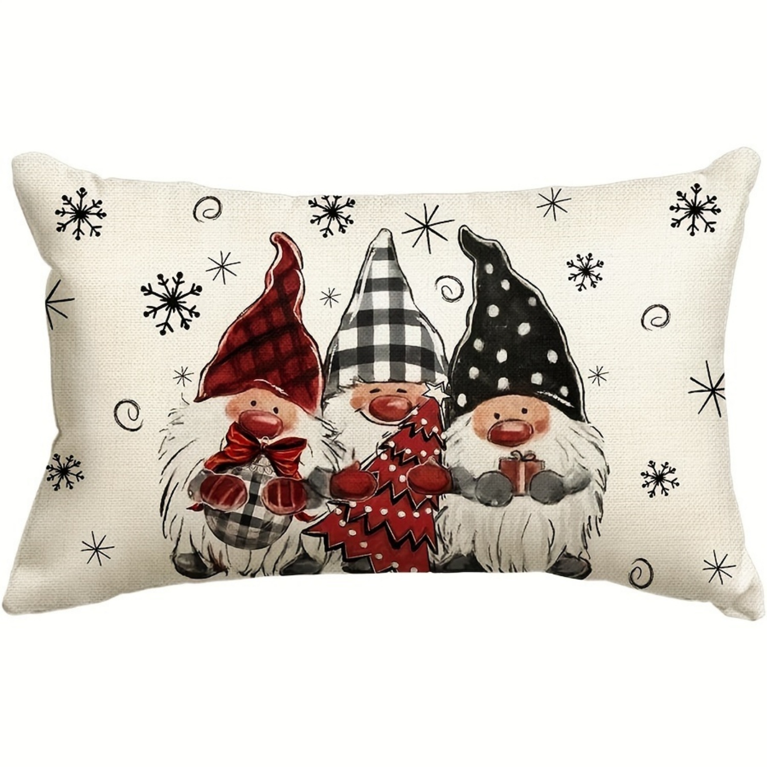 TEMU 1pc Rustic Christmas Elf Throw Pillow Cover - 12x20 Inch, Machine Washable Linen Fabric, Zipper Closure, Woven, Sofa Bed Multipurpose Room Decor, No Pillow Insert