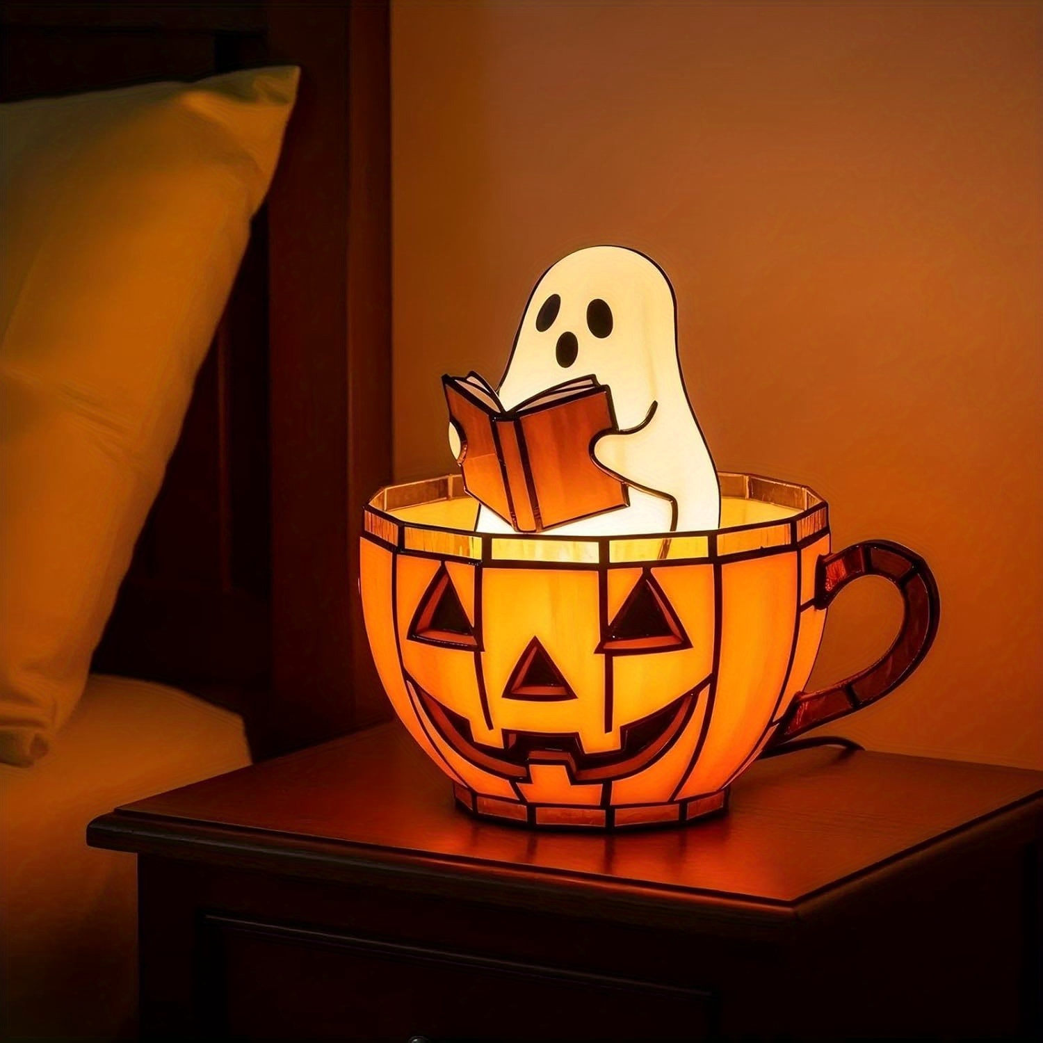 reading book lamp handmade halloween ghosts reading night light up adorable reading night light halloween decor flickering night light for readers book lover bedtime lamp study lamp whimsical lighting cute decor lightweight design plastic lamp decorative lamp touch control lamp room decor halloween enthusiasts Product details 3