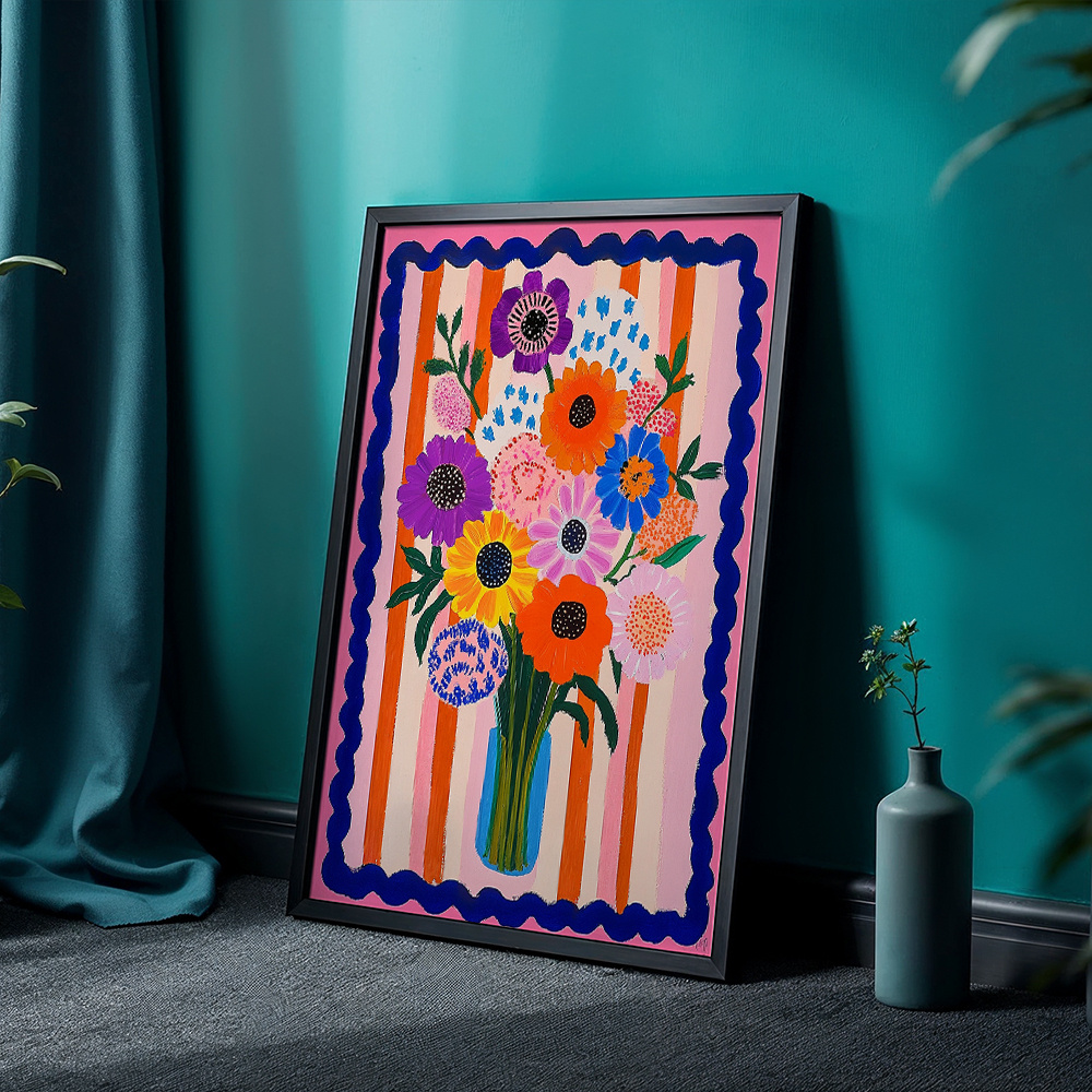 TEMU Affiches florales 2D plates, Pop Art, sur toile de fleurs colorées, bouquet mural, impression d'art sur toile pour salon, chambre à coucher,