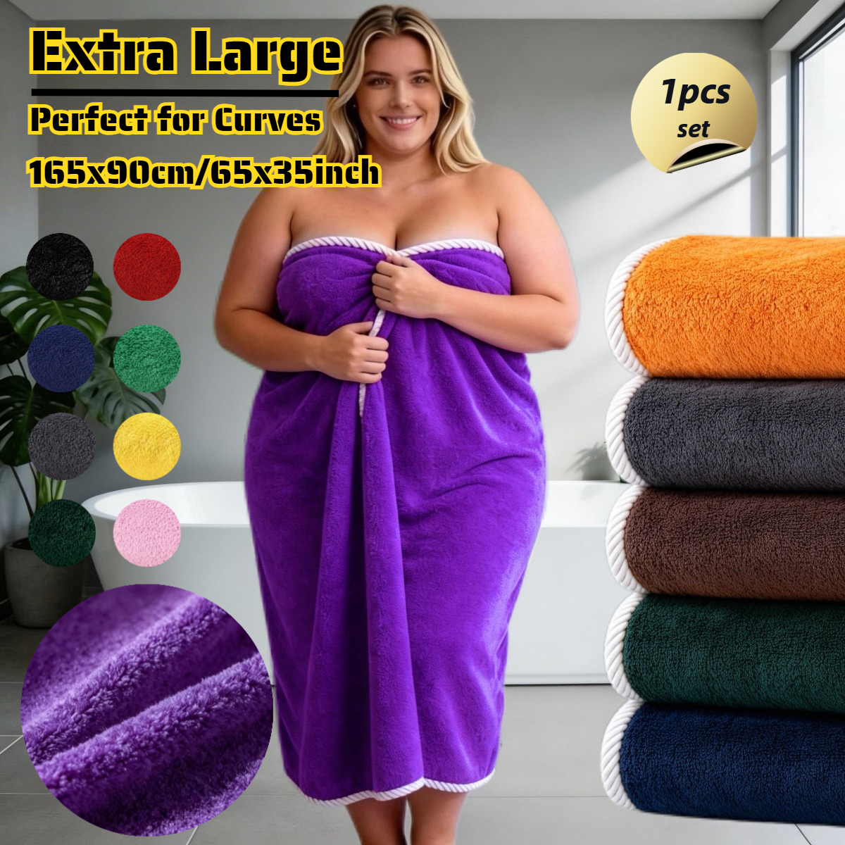 TEMU Ultra-absorbent (3x Absorption Speed) Extra Large Bath Towel (size 165x90cm), Border, Thickened, Durable, Fitness, Bathroom, Outdoor