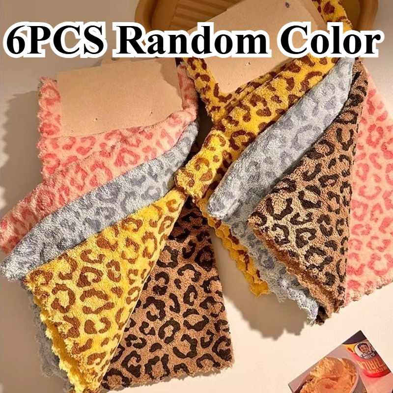 6pcs retro double sided colored leopard print cleaning cloths polyester square towels for dishwashing wiping tables suitable and living room use Product details 0