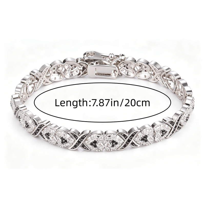 TEMU 925 Sterling Silver Infinity Heart For Women, Pave Black & White 5a Cubic 5a Zirconia, Sparkling Chain For Daily Wear, Party, Work, Anniversary,