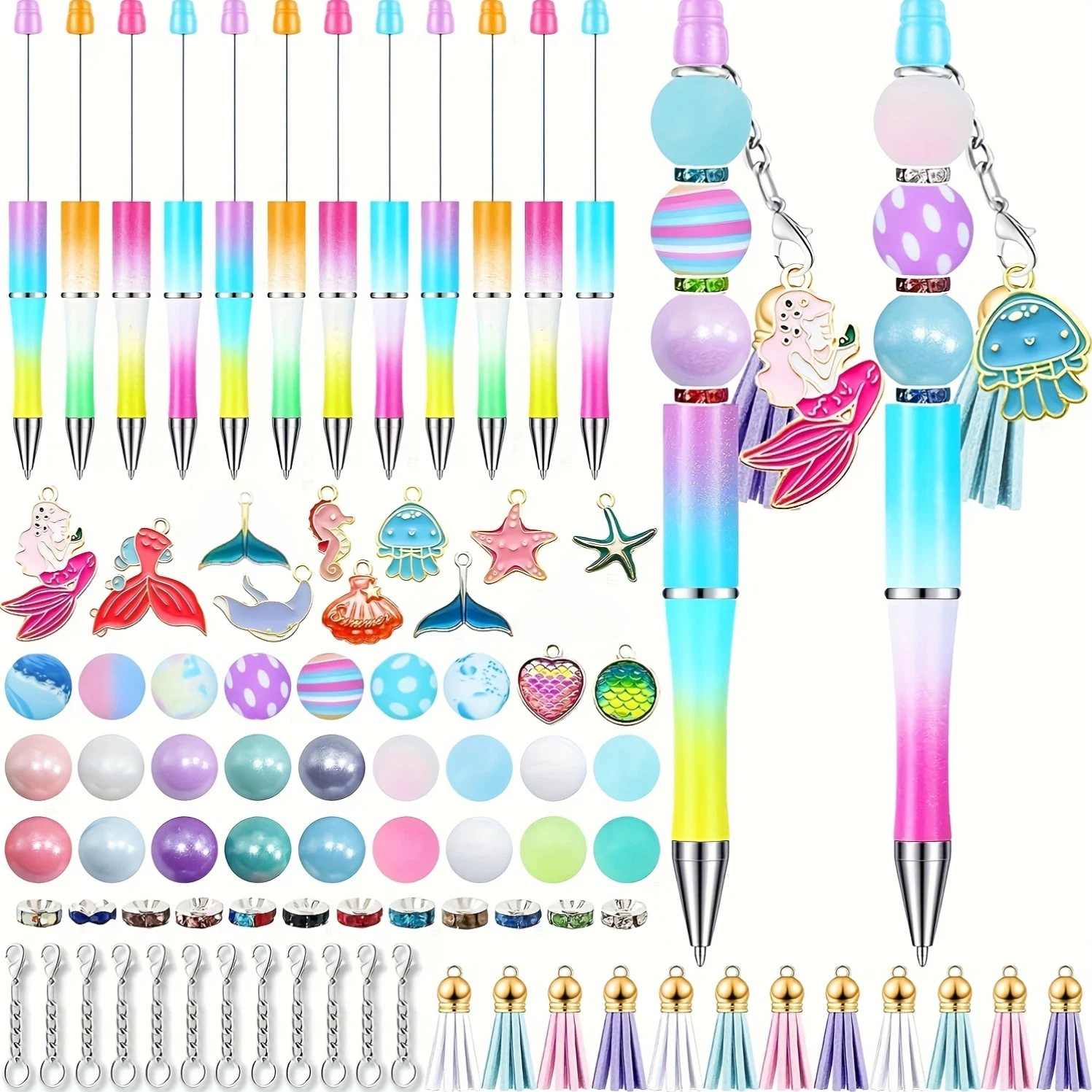 Image of 12 Sets Beadable Pens Bulk With Colorful Silicone Beads For Pen Making Kit Smooth Writing Beaded Pen For Women Students Office School (ocean), Pens, Pen Gift Set, For Coworkers