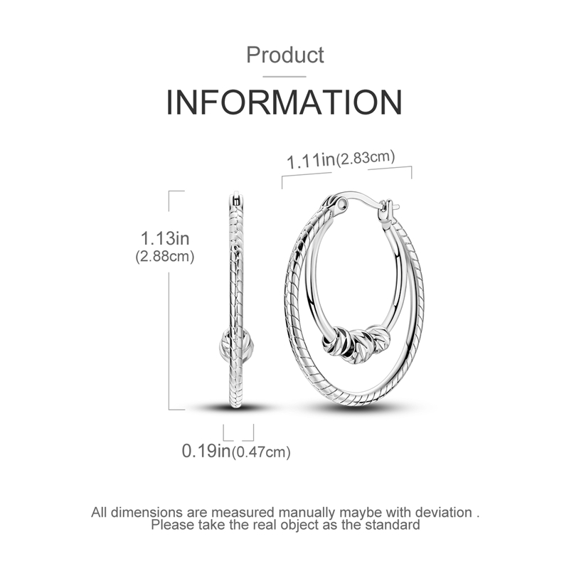Women's 925 Silver Snake Bone Pattern Double Hoop Earrings