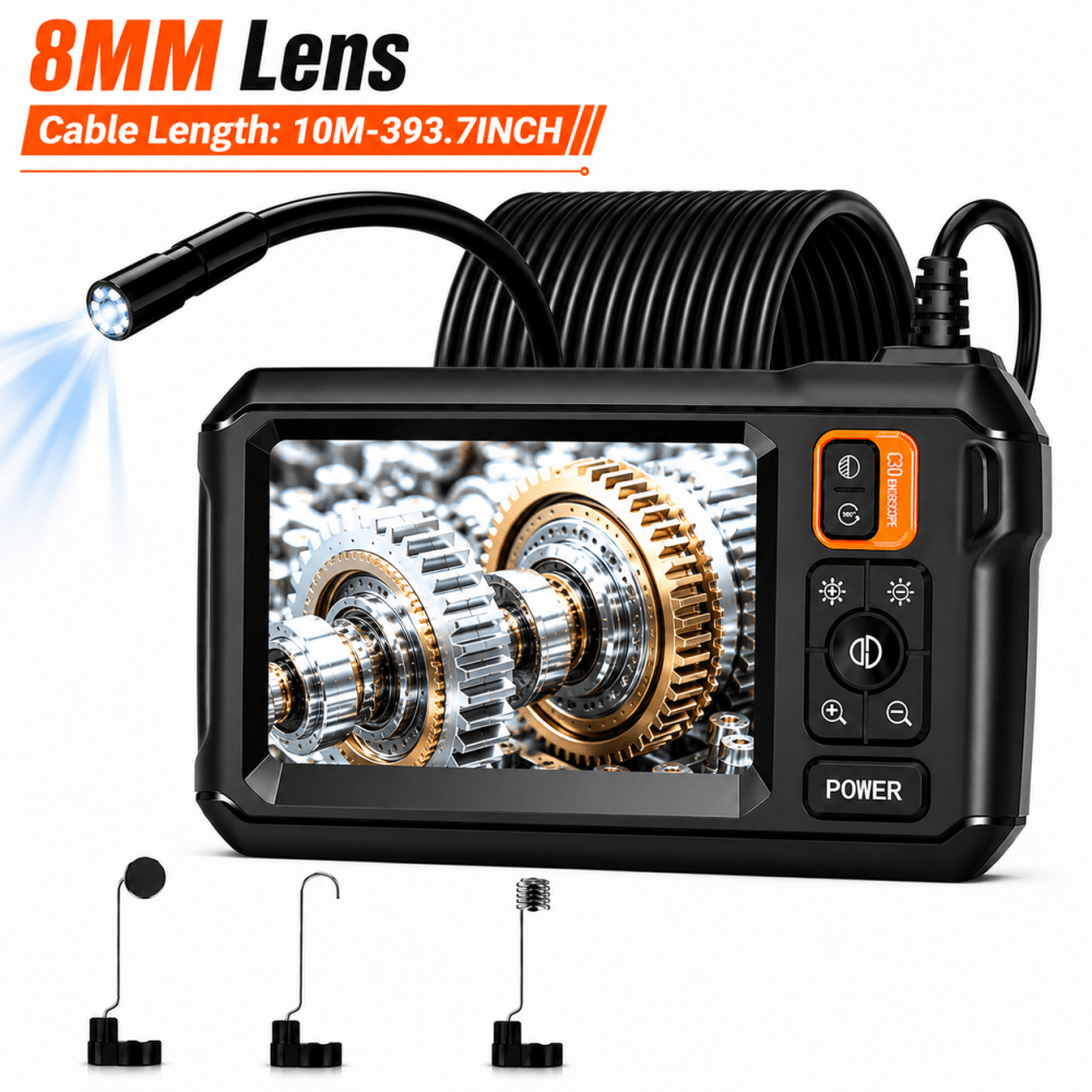 Image of 4.3-inch Ips Industrial Endoscope Camera, 1080p Hd Borescope With 8mm Probe, 8 Adjustable Led Lights, Ip67 Flexible Cable, 2000mah Rechargeable Inspection Tool For Auto Repair, Pipes And Machinery