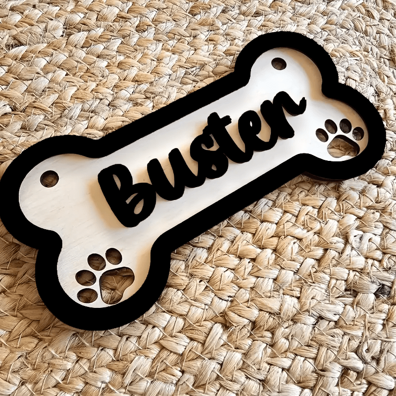 TEMU [2d Flat] Custom Personalized Dog Bone Name Tag With Paw Print, Acrylic Nameplate Home Decor, Dog House Nameplate Or Wall Hanging, Modern