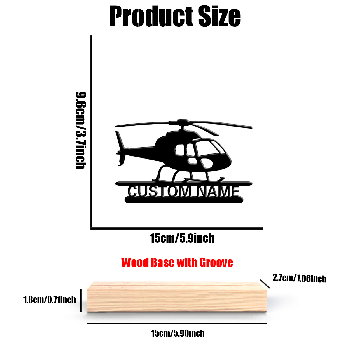 TEMU 1pc Stylish Personalized Custom Helicopter Metal Statues Metal Art With Wooden Base Tabletop Decoration Desktop Sculpture With Wooden Base,