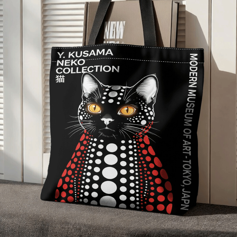 TEMU Sac fourre-tout à imprimé œil de chat à noirs avec yeux super brillants, impression numérique 2D, grande , pliable, sac de courses réutilisable.