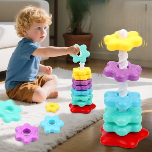 rotating stacking music collar early enlightenment children rotating number size cognitive toy parent child inte ctive toy hand eye coordination exercise christmas ndom color ndom style